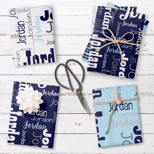 Wiederholungsname Navy Blue White Gray Geschenkpapier Set