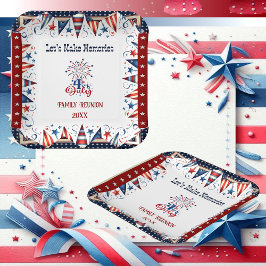 Wiedersehen 4. Juli Stars Firecracker Bunting Pappteller