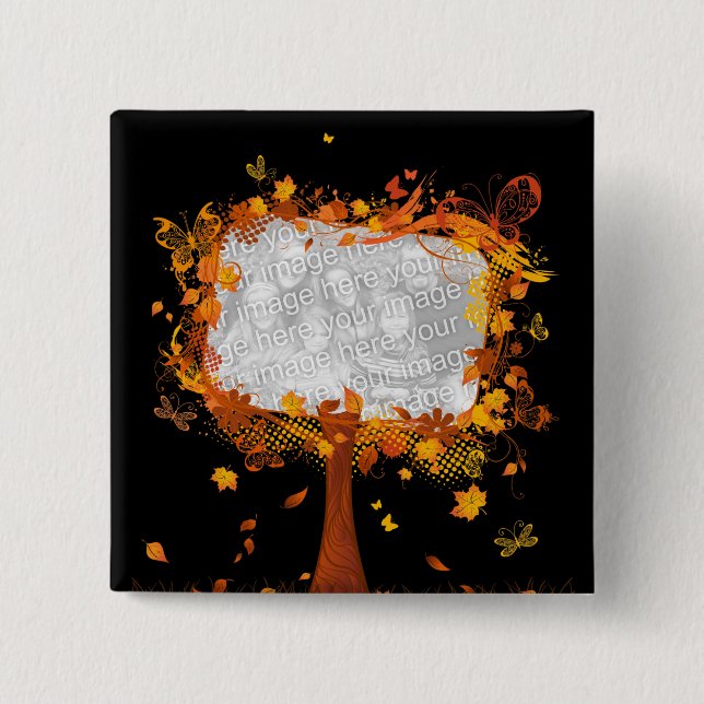 Wiedersehen Autumn Tree Foto Frame Button (Vorderseite)