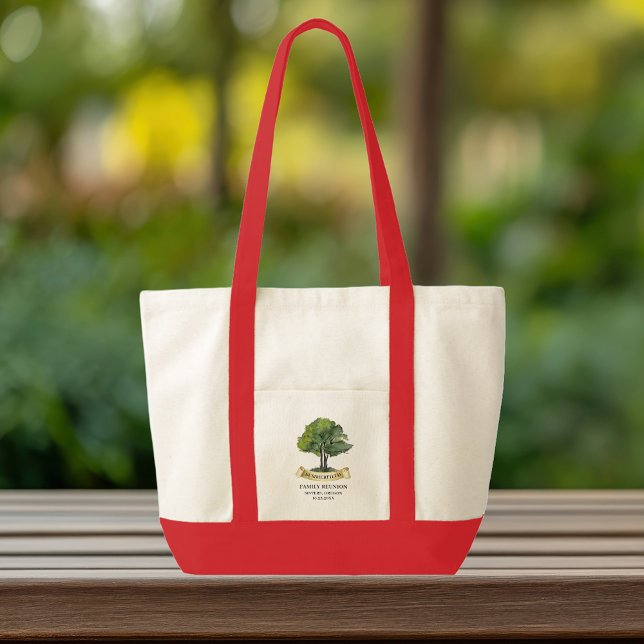 Wiedersehen-Bäume der Sommerfamilie passen zum Kee Tragetasche (Genealogy Tree Family Reunion Custom Red Handle Large Tote Bag)