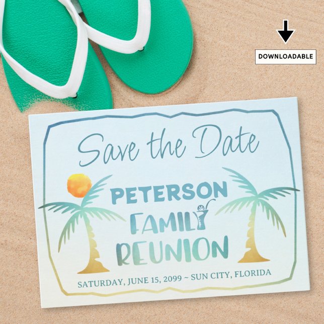 Wiedersehen Beach Palm Trees Tropical Script Save The Date (Von Creator hochgeladen)