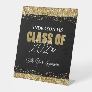 Wiedersehen Black and Gold Glitzer Willkommen Sockelschild
