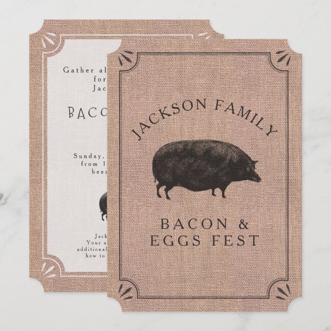 Wiedersehen Brunch Rustisches Vintages Schweinefle Einladung (Vorne/Hinten)