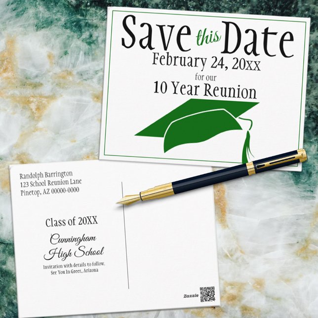 Wiedersehen Class Save the Date Green Cap Custom Postkarte (Von Creator hochgeladen)