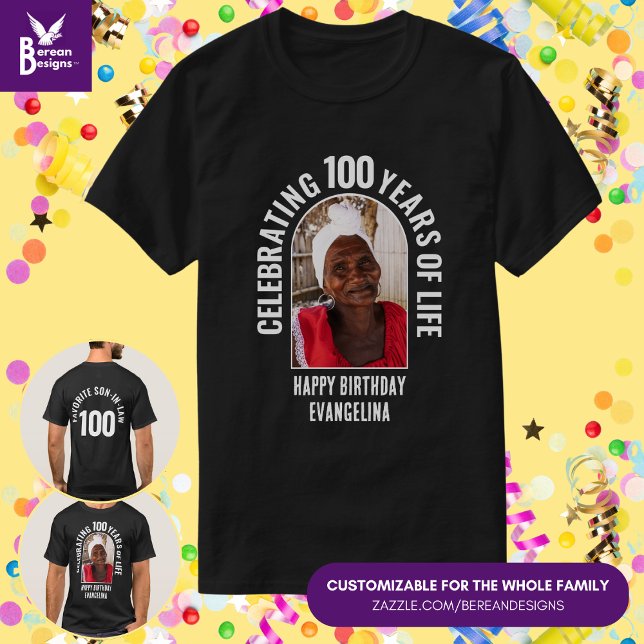 Wiedersehen Custom Matching Birthday Foto T-Shirt (Matching Family Birthday T-Shirt with Customizable Photo and Text, front and back. For group parties)
