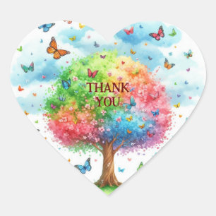 Wiedersehen der Familie der Wasserfarben-Bäume Herz-Aufkleber