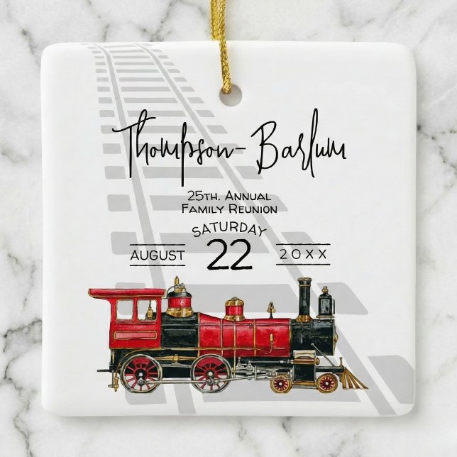 Wiedersehen der Red Train Family Keramikornament (Red Train Family Reunion Ceramic Ornament)