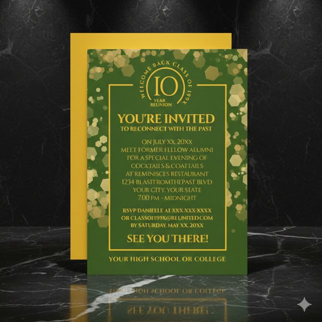 Wiedersehen Einladung (Elegant Green & Gold School Class Reunion Invitation Cover Photo)