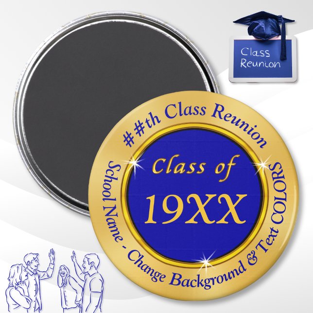 Wiedersehen-Favoriten für Blue und Gold-Cheap-Klas Magnet (Personalized Class Reunion Favors. Cheap Class Reunion Gifts. Blue and Gold, Customizable Magnets.  )