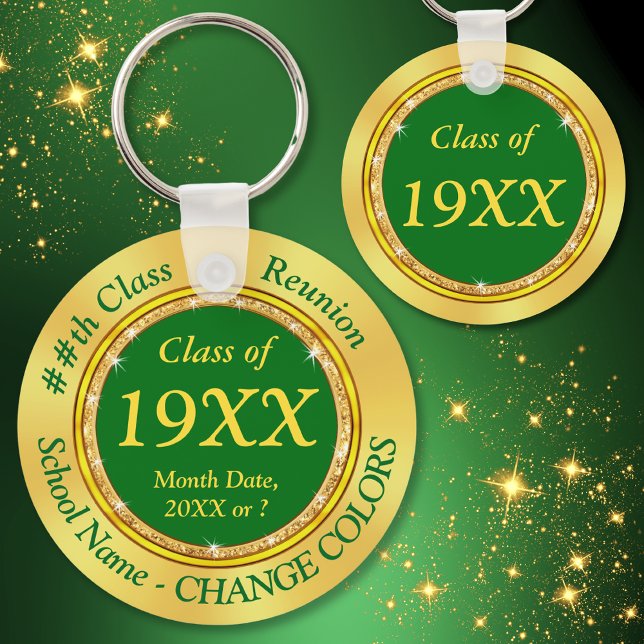 Wiedersehen-Geschenke der personalisierten Klasse, Schlüsselanhänger (60th, 50th 40th, 30th High School Reunion Ideas. Green and Gold, 10 year highschool reunion. 50 year)