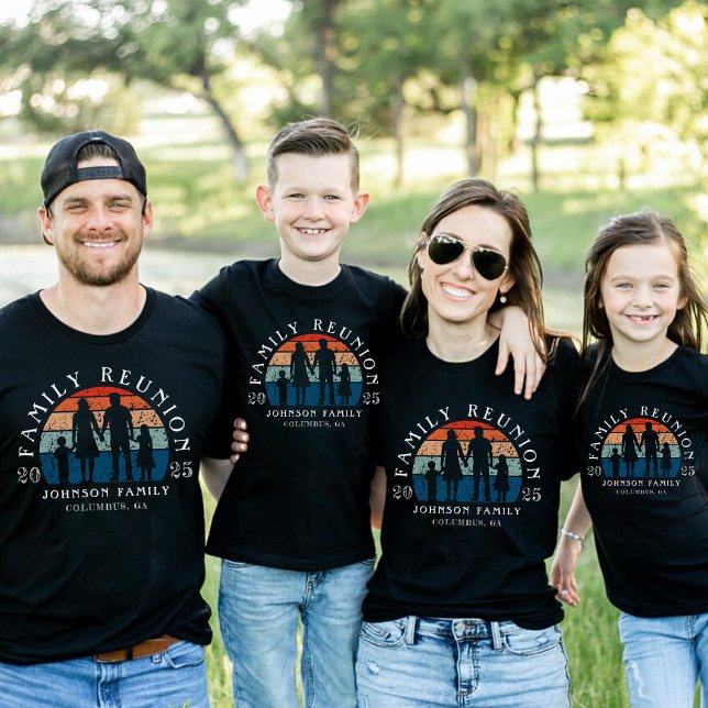 Wiedersehen-Holhandgriff der Familie Retro Sun Bla T-Shirt (Family Reunion Holding Hands Retro Sun Black T-Shirt
)
