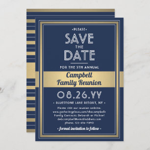 Wiedersehen Moderne Elegant Navy Blue Gold White Save The Date