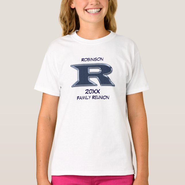 Wiedersehen Nachname Letter R Monogram Blue T-Shirt (Vorderseite)