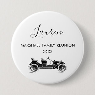 Wiedersehen Name der Familie mit Vintage Car, Button
