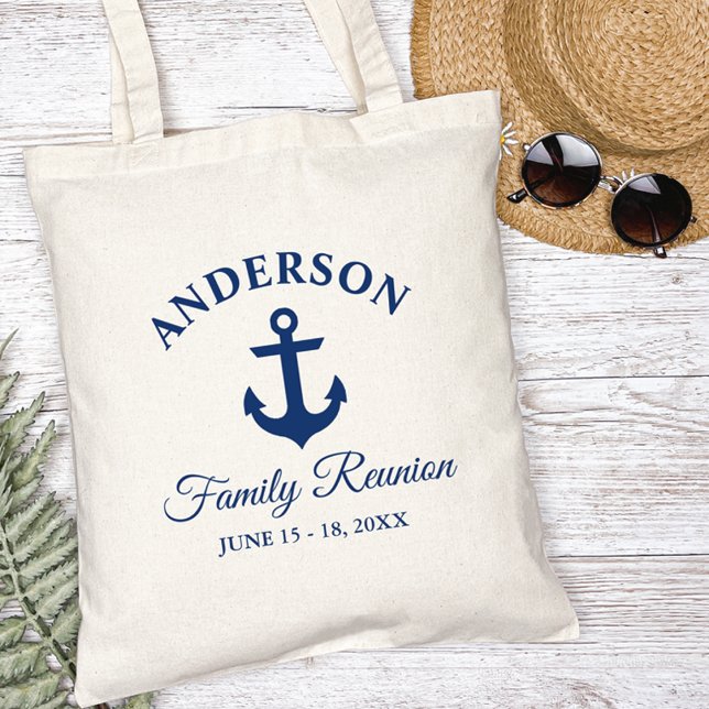 Wiedersehen Nautical Navy Blue Anchor Tragetasche (Customize to change text size, color or text style.)