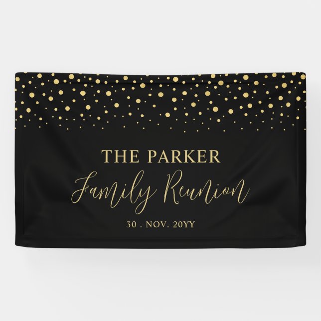 Wiedersehen-Party der Gold & Black Confetti-Famili Banner (Horizontal)
