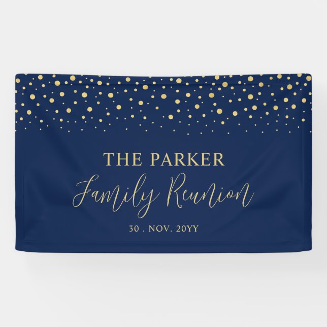 Wiedersehen-Party der Gold & Navy Confetti-Familie Banner (Horizontal)