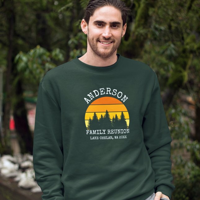 Wiedersehen Pine Trees Sunset Green Sweatshirt (Customize to change text size. Choose from a variety of shirt sizes and styles.)