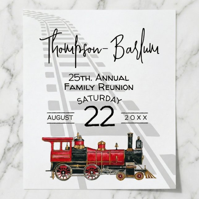 Wiedersehen Red Train Family Poster (Vintage train gathering poster.)