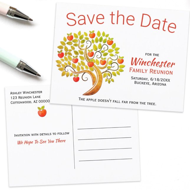Wiedersehen Save the Date Apple Tree Custom Ankündigungspostkarte (Von Creator hochgeladen)