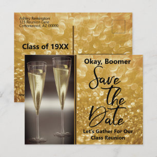 Wiedersehen Save the Date Baby Boomer Champagne Ankündigungspostkarte