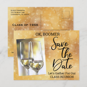 Wiedersehen Save the Date Baby Boomer Champagne Ankündigungspostkarte
