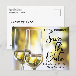 Wiedersehen Save the Date Baby Boomer Champagne Ankündigungspostkarte