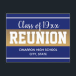 Wiedersehen Save the Date blau Ankündigungspostkarte<br><div class="desc">Save the Date Postkarten für High School oder Class Wiedersehen. Blauer Farbverlauf mit fett weißem Text. Der gesamte Text ist anpassbar und kann für Ihr eigenes Party geändert werden. Auch in meinem Shop finden Sie Banner der Klasse.</div>