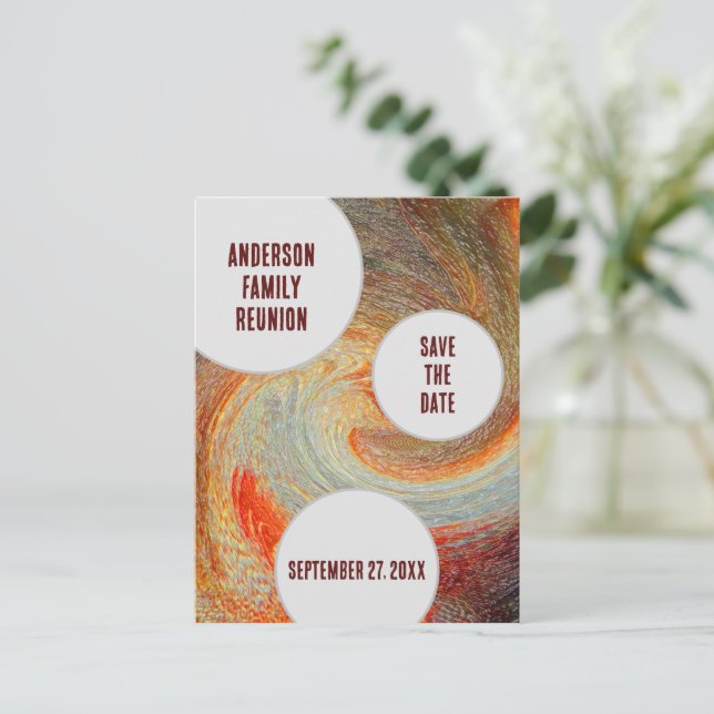 Wiedersehen Save the Date Orange Brown Groovy Postkarte (Stehend Vorderseite)