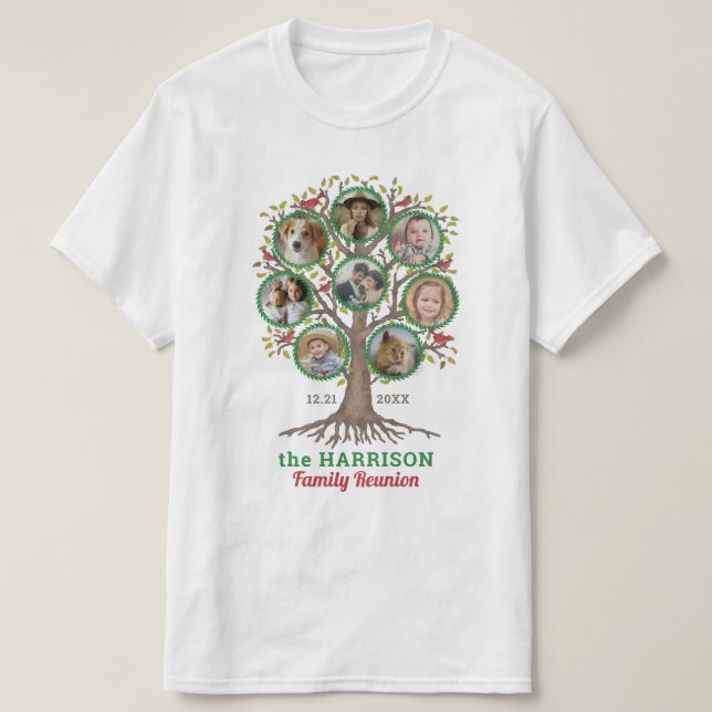 Wiedersehen Tree Familienfoto Collage Custom Winte T-Shirt (Design vorne)
