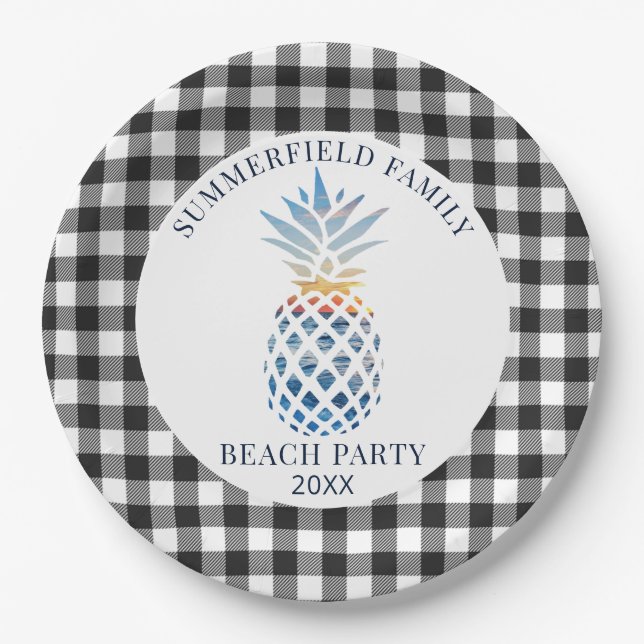 Wiedersehen Tropical Beach Summer Partys Gingham Pappteller (Vorderseite)