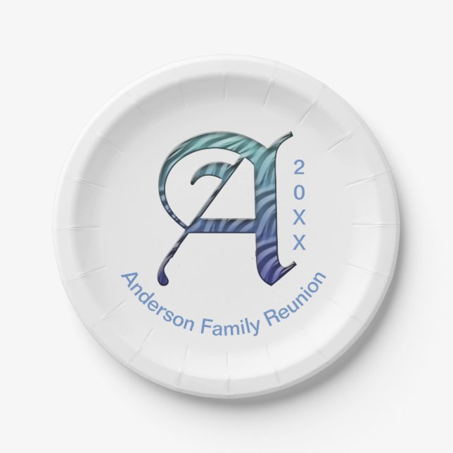 Wiedersehen Unique Blue Letter A Monogramm Pappteller (Vorderseite)