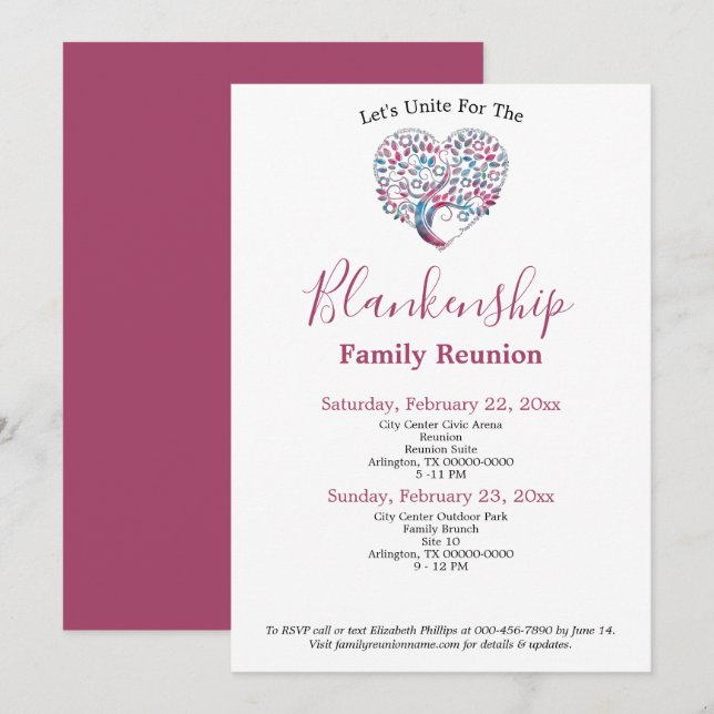 Wiedersehen-Vorlage für farbenfrohe Herzform-Baums Einladung (Vorne/Hinten)