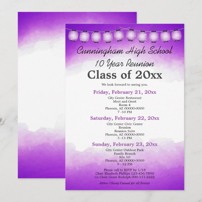 Wiedersehen-Vorlage für lila Aquarellfarben Einladung (Vorne/Hinten)