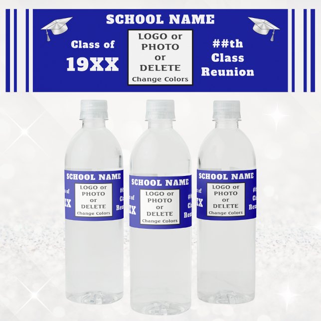 Wiedersehen Water Bottle Labels, blau und weiß Wasserflaschenetikett (Class reunion water bottle labels. Graduation water bottle stickers. High school reunion party ideas)