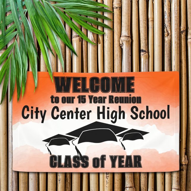 Wiedersehen Willkommen bei Orange Watercolor Borde Banner (Display a big welcome for all the guests to your class reunion with a custom banner.)