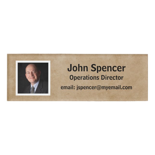 Wiederverwendbare Beige und weißes horizontales Fo Namenschild (Vorderseite)