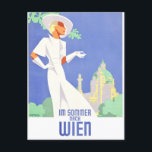 Wien im Sommer Postkarte<br><div class="desc">Wien Postkarte. Weiße Dame mit Blick auf den Stephansdom.</div>