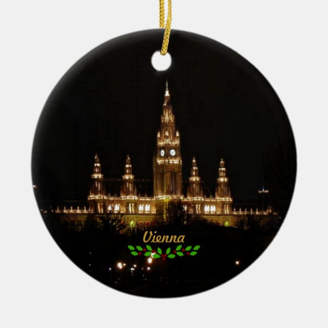 Wien in der Nacht mit Weihnachtsheiliger Keramik Ornament (Vorne)