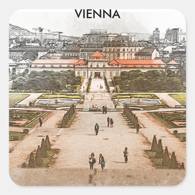 Wien Österreich Historischer Panoramablick Quadratischer Aufkleber (Vorderseite)