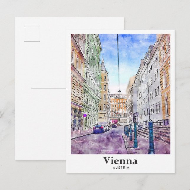 Wien Österreich Kunst Reisen Wasserfarben Handzeic Postkarte (Vorne/Hinten)