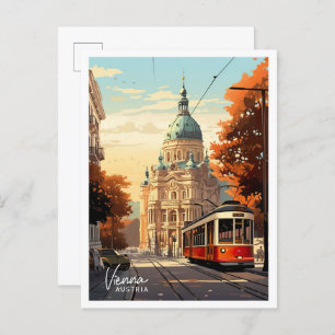 Wien Österreich Kunst Vintage Reise Illustration Postkarte