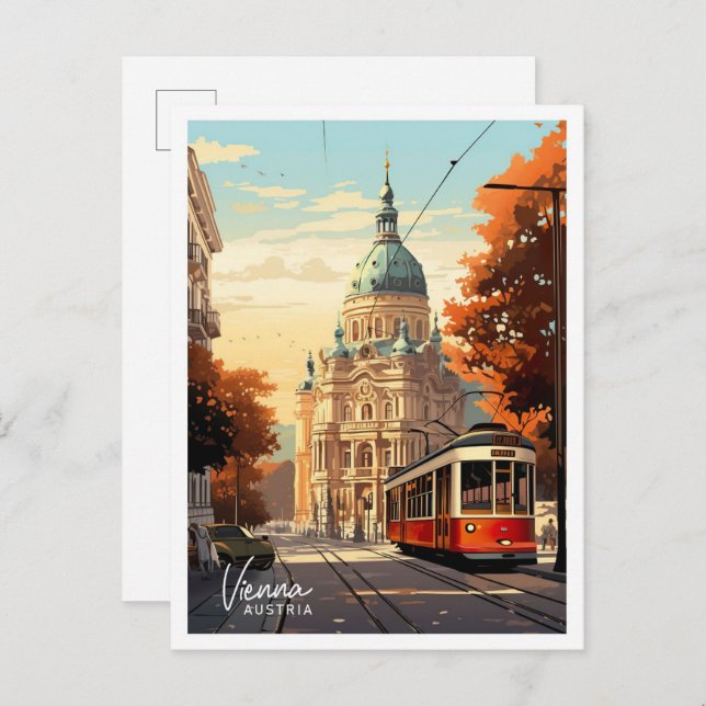 Wien Österreich Kunst Vintage Reise Illustration Postkarte (Vorne/Hinten)