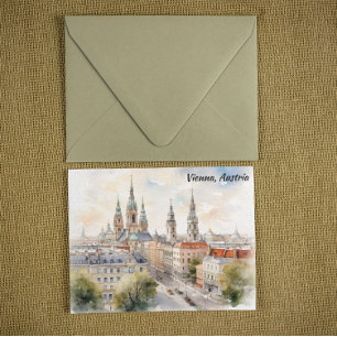 Wien Österreich Panoramablick Aquarellmalerei Postkarte