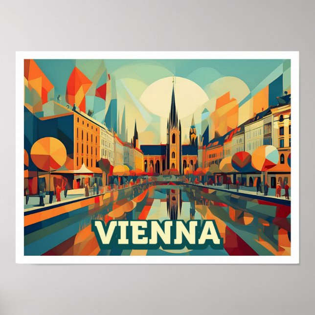 Wien Österreich Reisen künstlerisch farbenfroh Poster (Vorne)