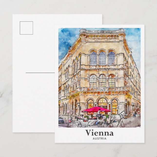 Wien Österreich Reisen Wasserfarbenhandzeichnung Postkarte (Vorne/Hinten)