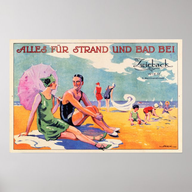 WIEN ÖSTERREICH Strand Badeurlaub Alte Reise Poster (Vorne)