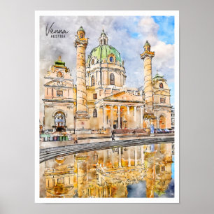 Wien Österreich Vintage Reise Aquarell Poster