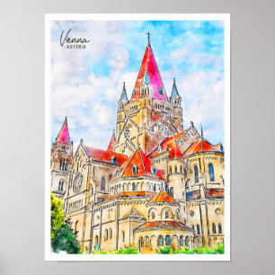 Wien Österreich Vintage Reise Aquarell Poster