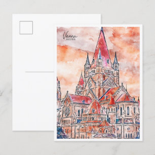 Wien Österreich Vintage Reise Aquarell Postkarte